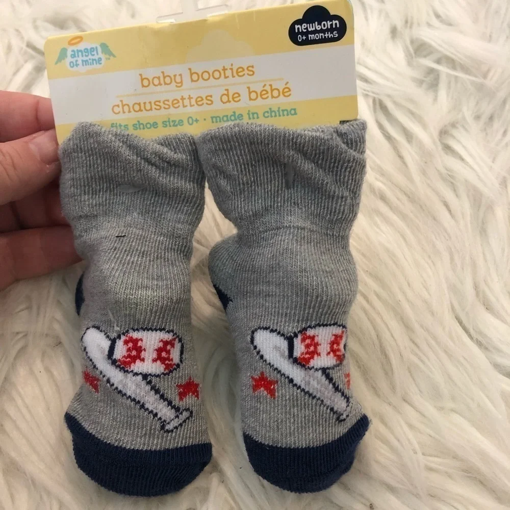 Angel of Mine Baby Booties Gray Baseball